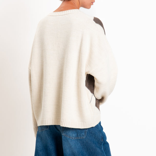 Tensione in-Maglia rombi misto alpaca - panna/fango/mastice