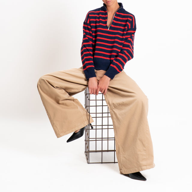 Tensione in-Maglia righe misto lana - blu/rosso