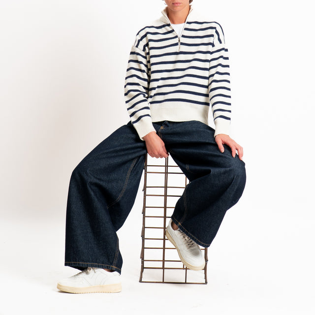 Tensione in-Maglia righe misto lana - panna/blu