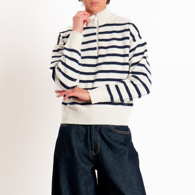 Tensione in-Maglia righe misto lana - panna/blu