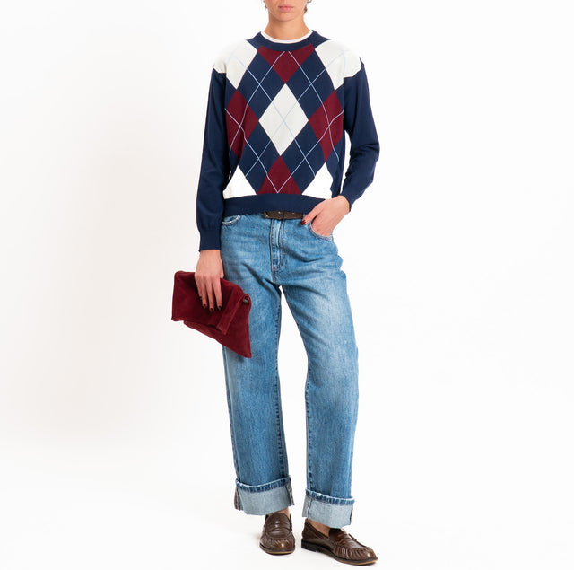 Tensione in-Maglia girocollo a rombi - blu/bordeaux/panna