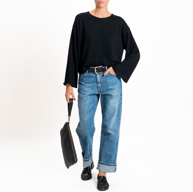 Tensione in-Maglia misto lana manica ampia - nero