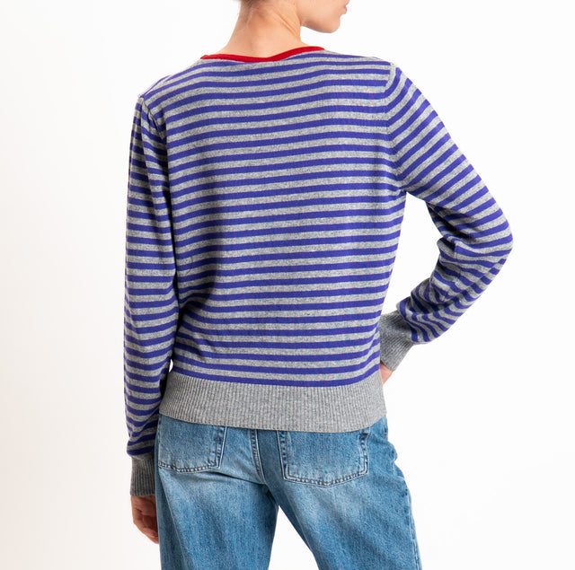 Tensione in-Maglia a righe misto cashmere - rosso/viola/grigio