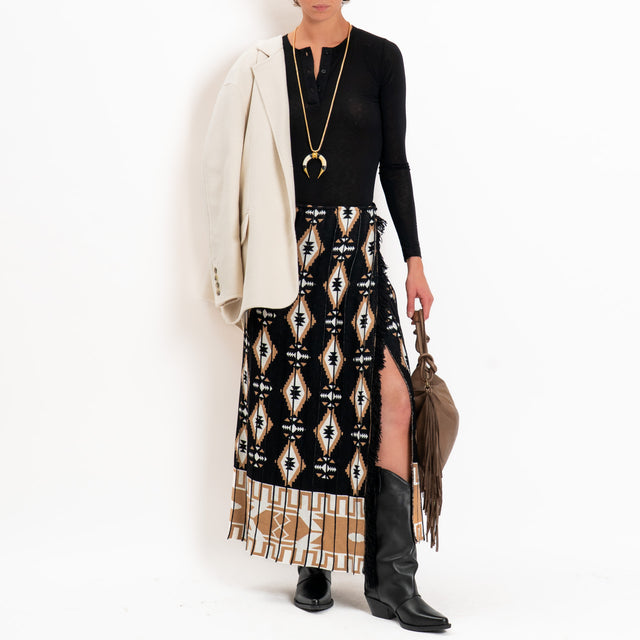 Tensione in-Gonna misto alpaca fantasia geometrica - nero/camel/panna