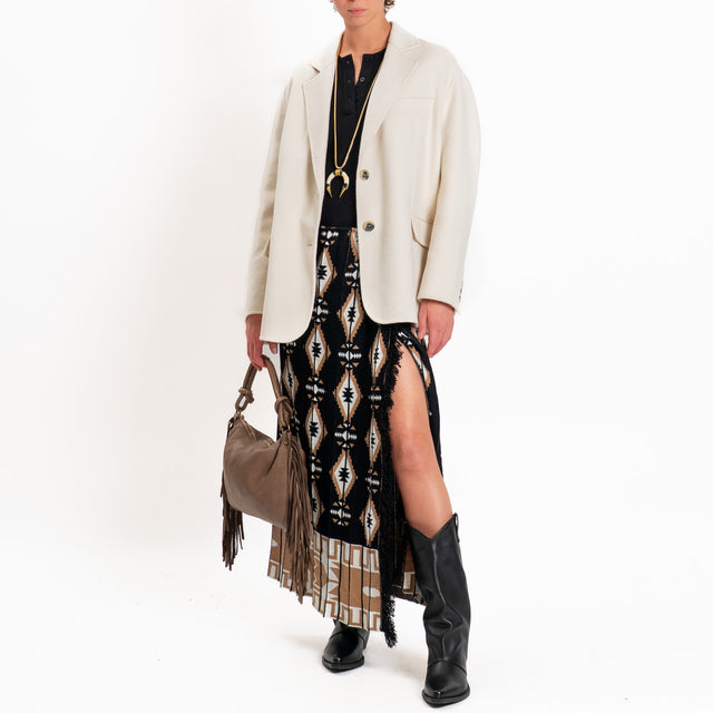 Tensione in-Gonna misto alpaca fantasia geometrica - nero/camel/panna