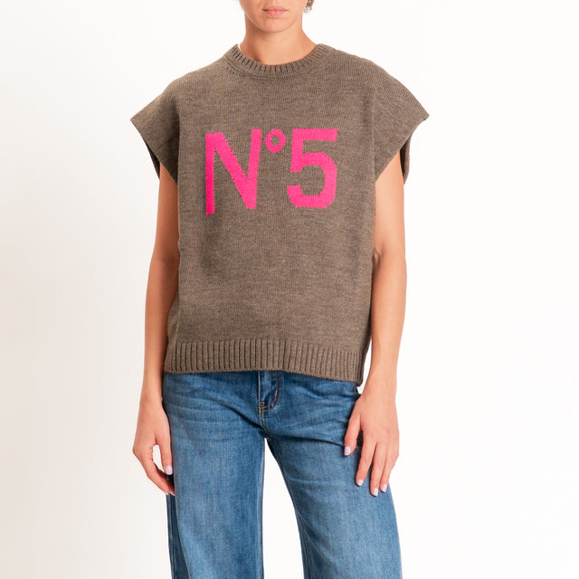 Tensione in- Gilet N.5 misto alpaca - fango/fucsia