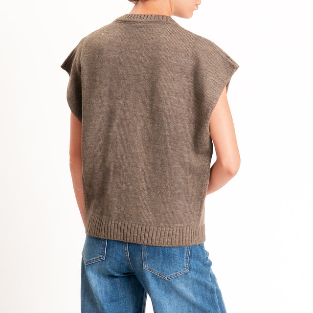 Tensione in- Gilet N.5 misto alpaca - fango/fucsia