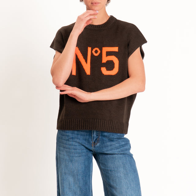 Tensione in- Gilet N.5 misto alpaca - moro/arancio