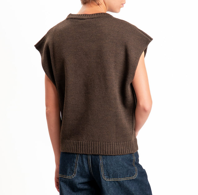 Tensione in-Gilet "IL RESTO È NOIA" misto alpaca - Moro/panna