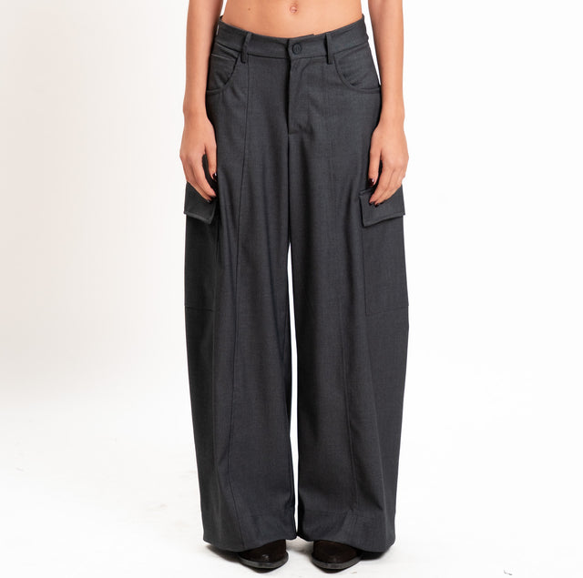 Tensione in-Pantalone cargo wide leg - antracite