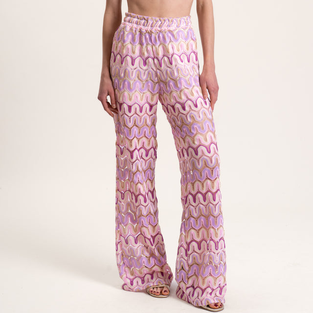 Tensione in-Pantalone zampa fantasia optical - burro/rosa/glicine