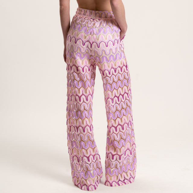 Tensione in-Pantalone zampa fantasia optical - burro/rosa/glicine