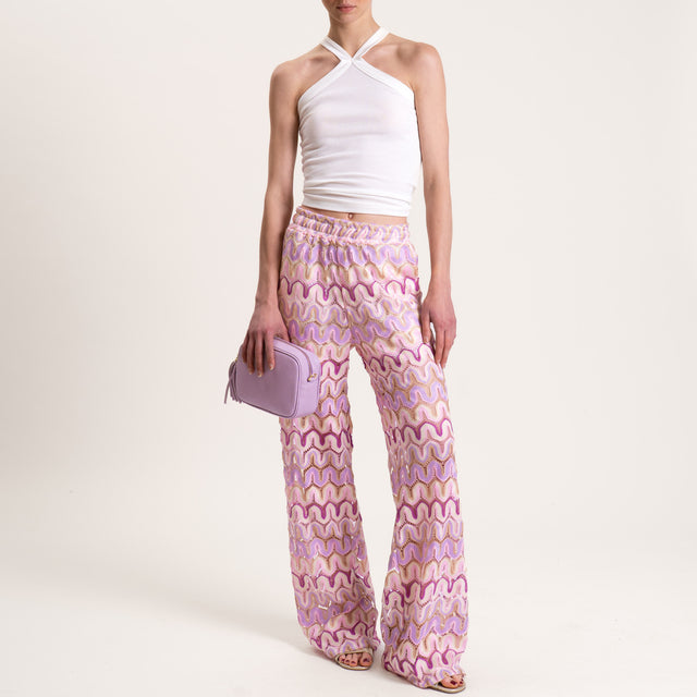 Tensione in-Pantalone zampa fantasia optical - burro/rosa/glicine