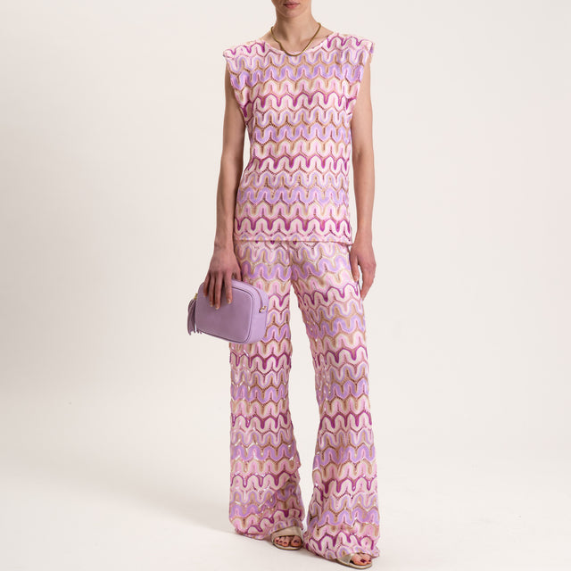 Tensione in-Blusa fantasia optical con spalline - burro/rosa/glicine