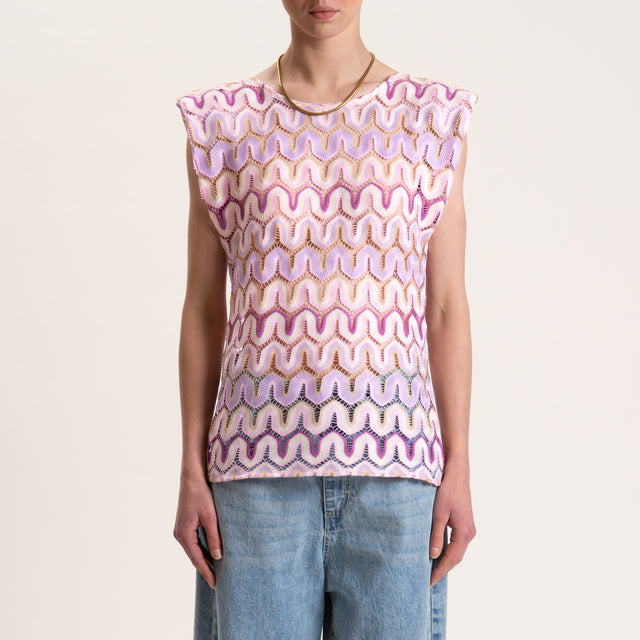 Tensione in-Blusa fantasia optical con spalline - burro/rosa/glicine