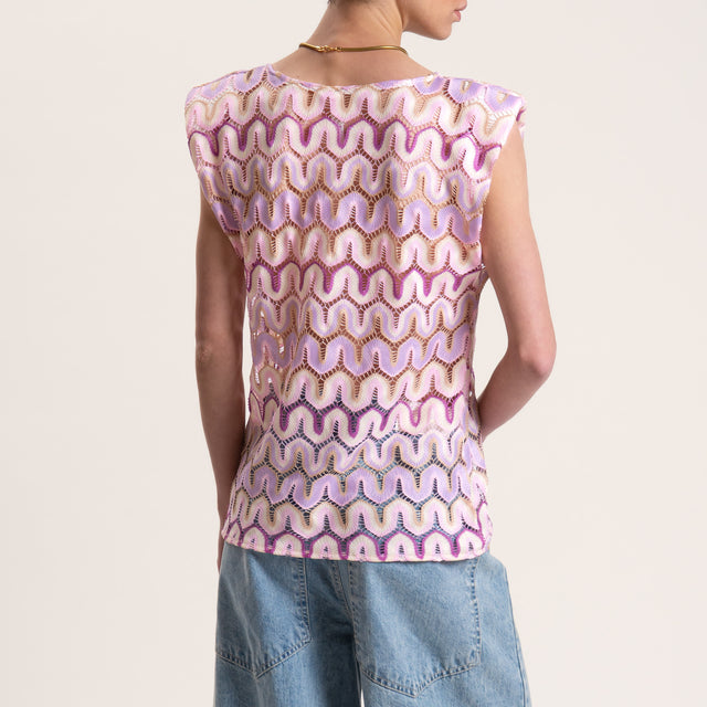 Tensione in-Blusa fantasia optical con spalline - burro/rosa/glicine
