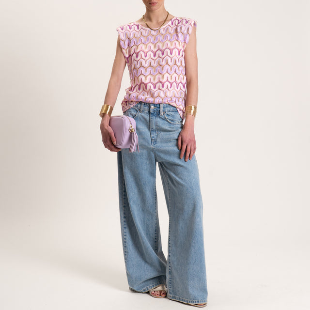 Tensione in-Blusa fantasia optical con spalline - burro/rosa/glicine