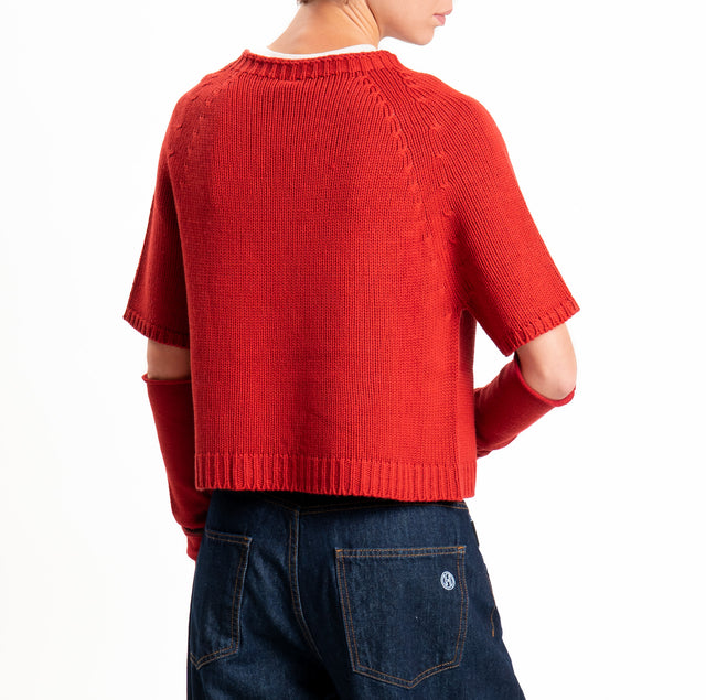 Tensione in-Maglia 100%LANA crop con manicotti - rosso