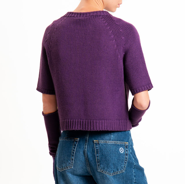 Tensione in-Maglia 100%LANA crop con manicotti - viola