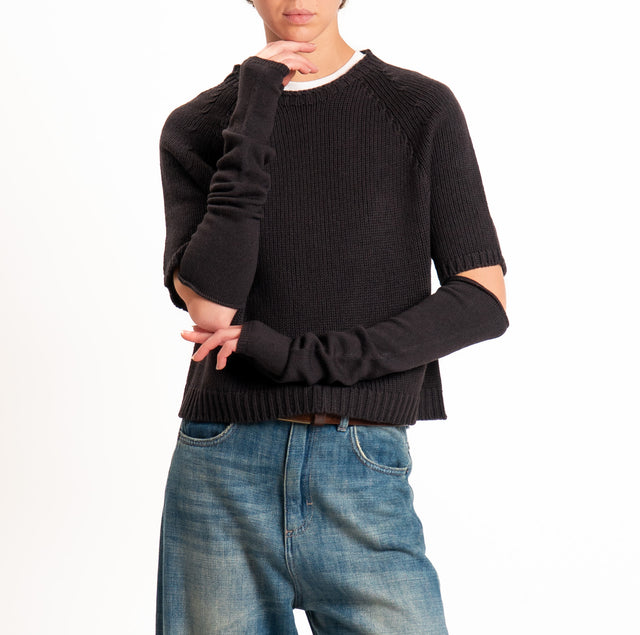 Tensione in-Maglia 100%LANA crop con manicotti - moro