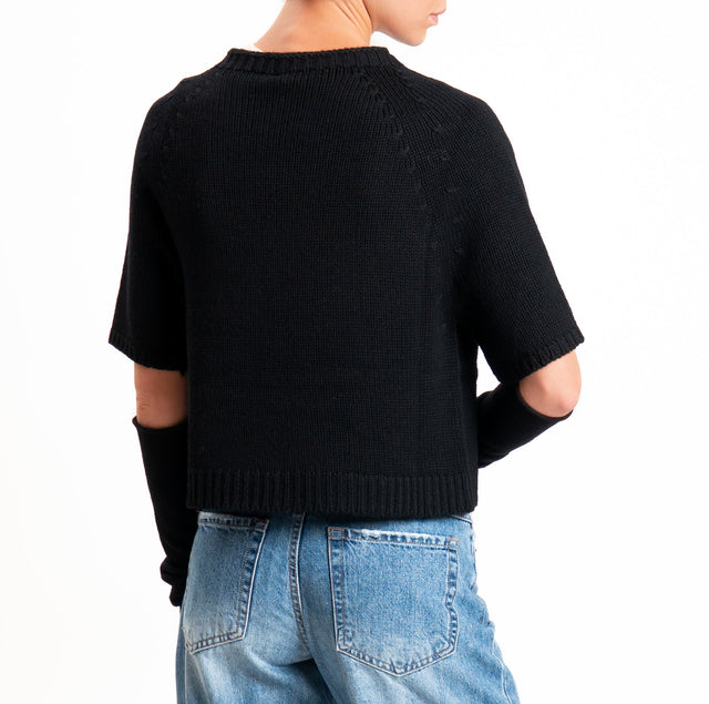 Tensione in-Maglia 100%LANA crop con manicotti - nero