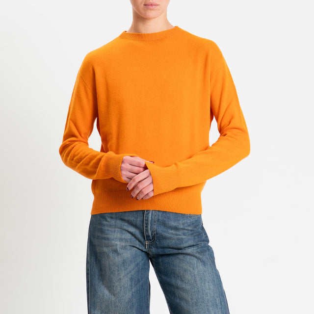 Tensione in-Maglia girocollo 100% LANA - arancio