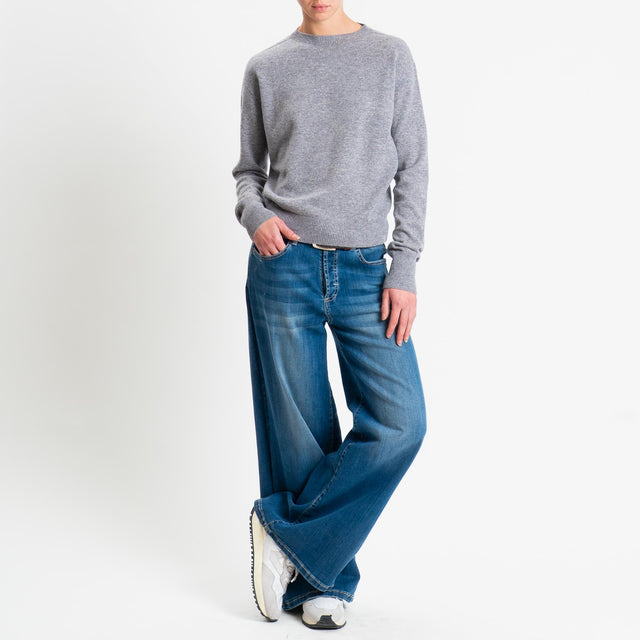 Tensione in-Maglia girocollo 100% LANA - grigio