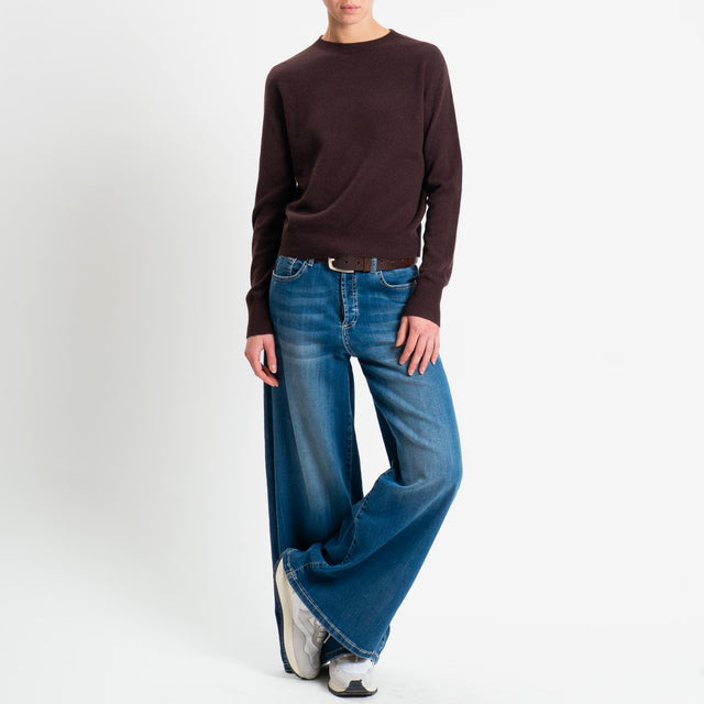 Tensione in-Maglia girocollo 100% LANA - moro