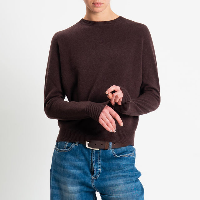 Tensione in-Maglia girocollo 100% LANA - moro