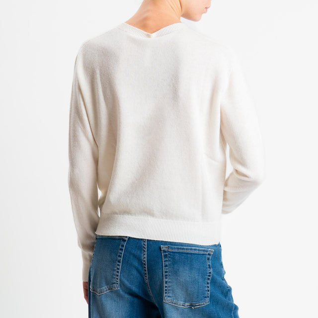 Tensione in-Maglia girocollo 100% LANA - panna