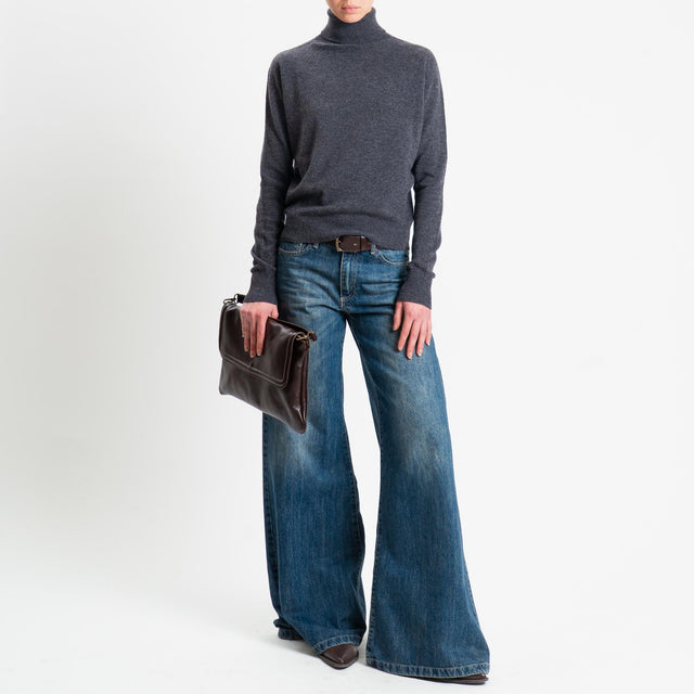 Tensione in-Maglia collo bordi a costine 100% LANA - antracite