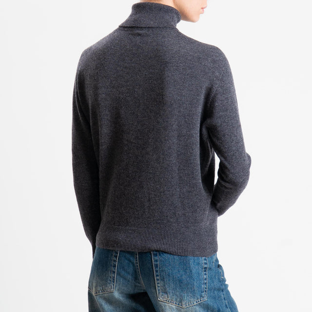 Tensione in-Maglia collo bordi a costine 100% LANA - antracite