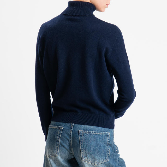 Tensione in-Maglia collo bordi a costine 100% LANA - blu