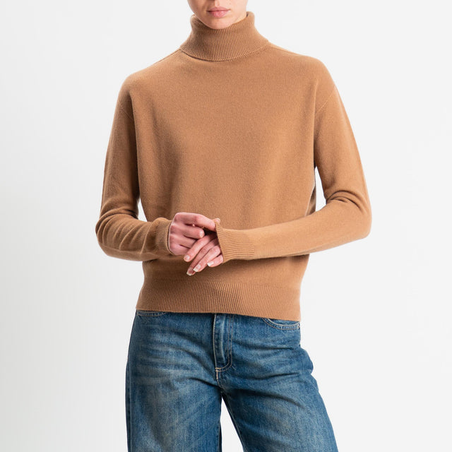 Tensione in-Maglia collo bordi a costine 100% LANA - cammello