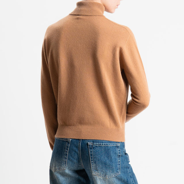 Tensione in-Maglia collo bordi a costine 100% LANA - cammello