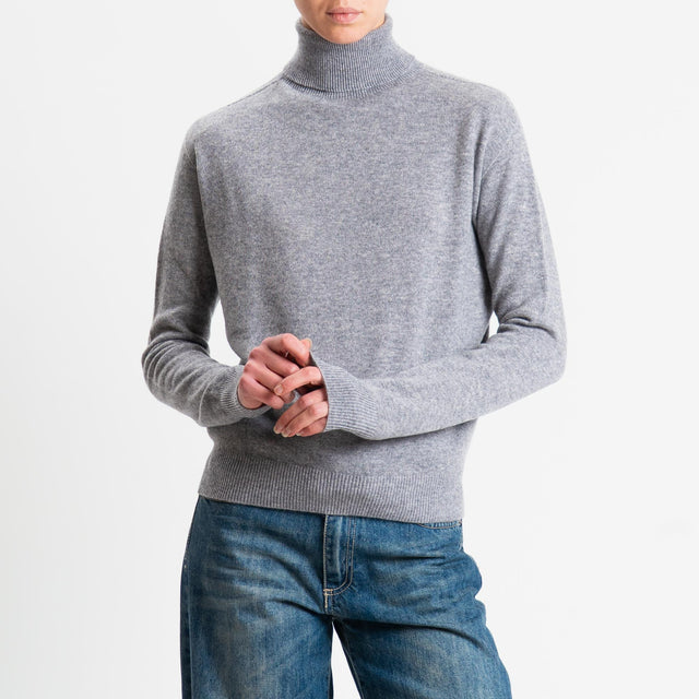 Tensione in-Maglia collo bordi a costine 100% LANA - grigio