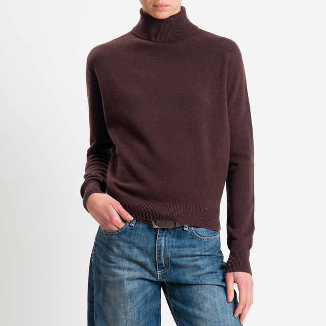 Tensione in-Maglia collo bordi a costine 100% LANA - moro