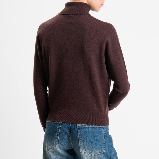 Tensione in-Maglia collo bordi a costine 100% LANA - moro