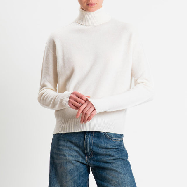 Tensione in-Maglia collo bordi a costine 100% LANA - panna