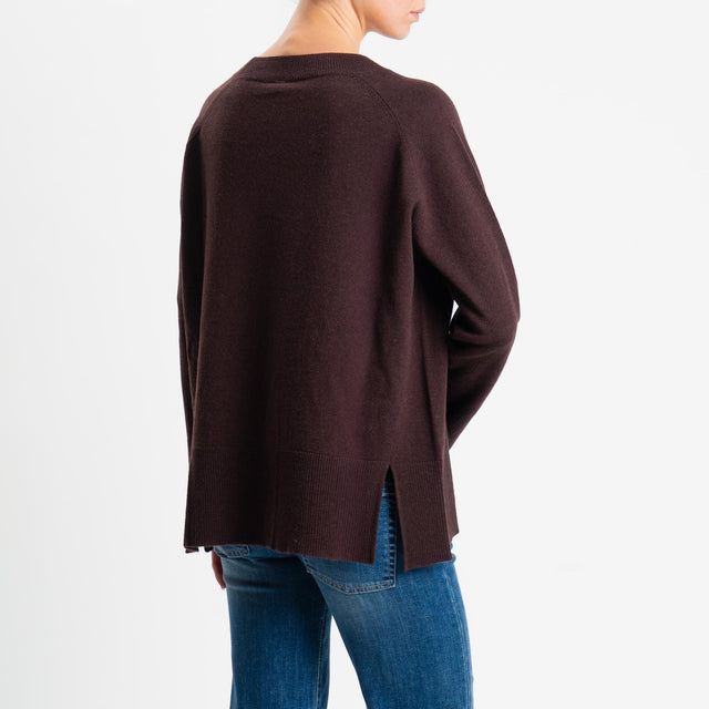 Tensione in-Maglia 100% lana spacchi dietro - moro