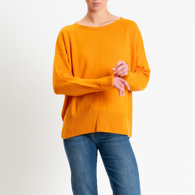 Tensione in-Maglia 100% LANA riga centrale spacchi laterali - arancio