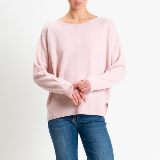 Tensione in-Maglia 100% LANA riga centrale spacchi laterali - rosa