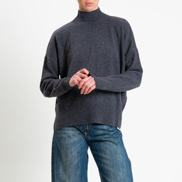 Tensione in-Maglia 100% LANA spacchi laterali - antracite