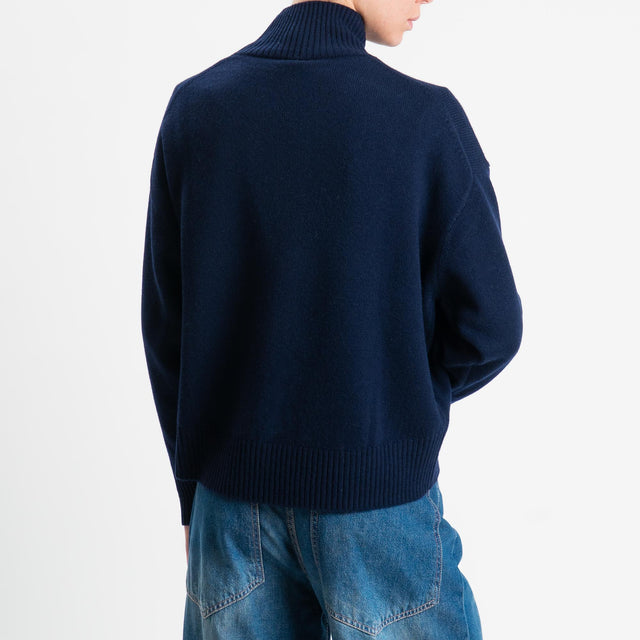 Tensione in-Maglia collo alto 100 % LANA - blu