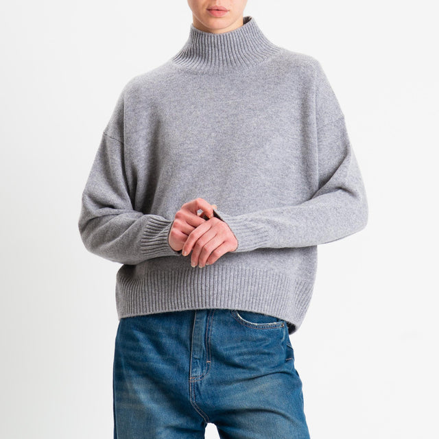 Tensione in-Maglia collo alto 100 % LANA - grigio