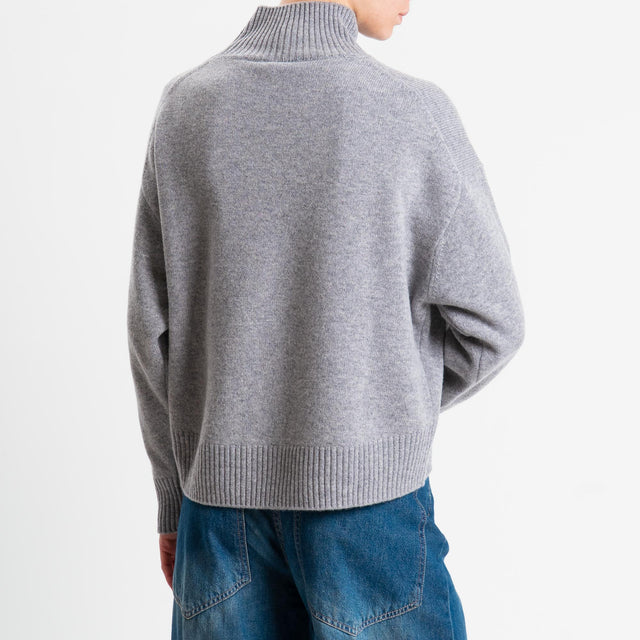 Tensione in-Maglia collo alto 100 % LANA - grigio