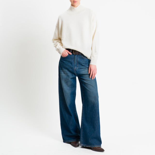 Tensione in-Maglia collo alto 100 % LANA - panna