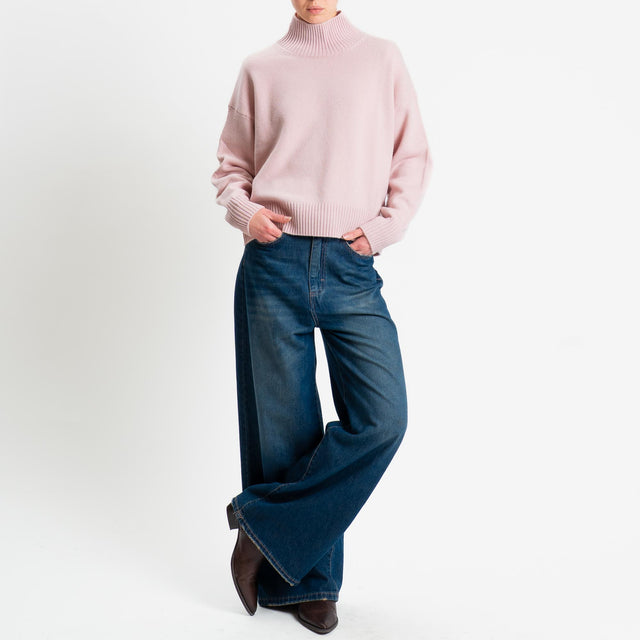 Tensione in-Maglia collo alto 100 % LANA - rosa