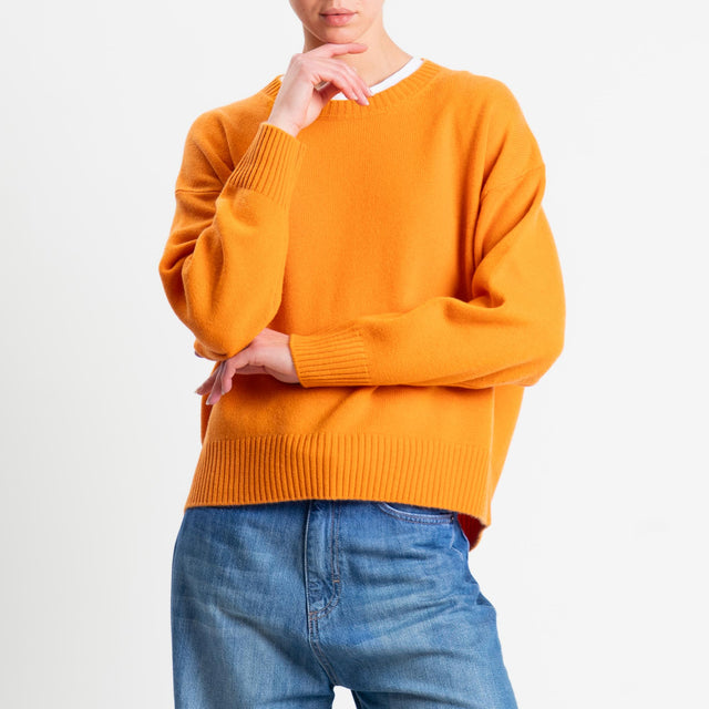 Tensione in-Maglia girocollo bordi a coste 100% LANA - arancio
