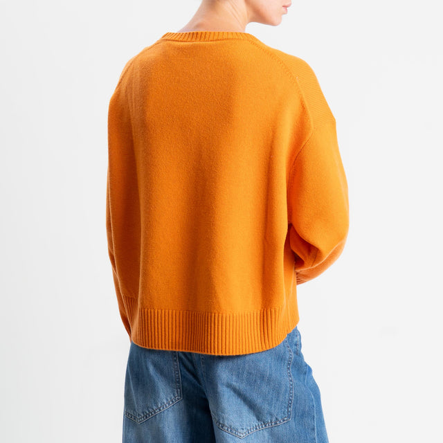 Tensione in-Maglia girocollo bordi a coste 100% LANA - arancio